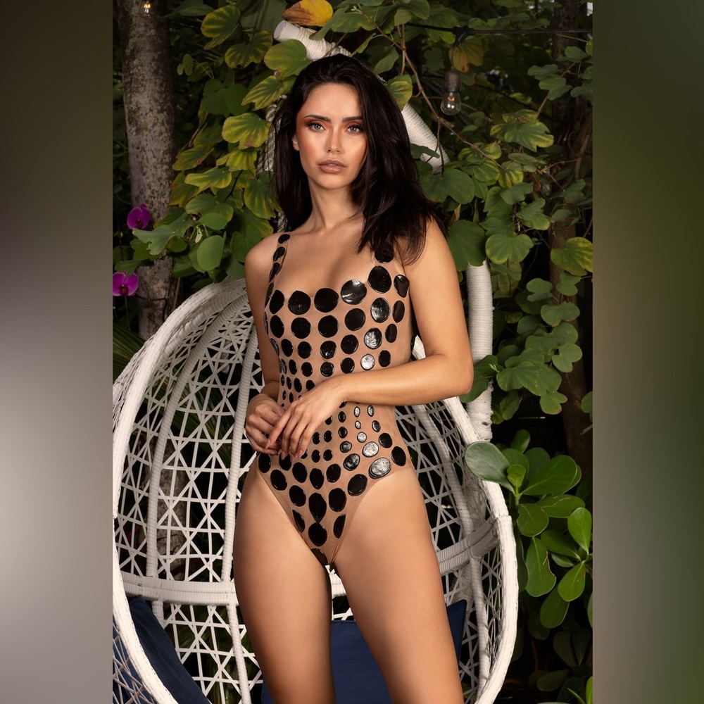 Ema Savahl Ender Bubbles Black/Nude One Piece Bathing suit body suit NWT